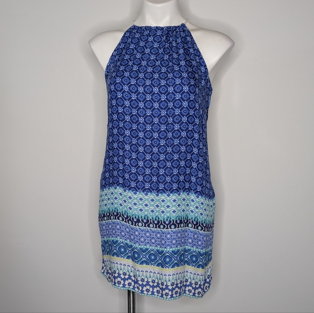 Hollister Blue White Geometric Print Tie Back Sleeveless Mini Dress S